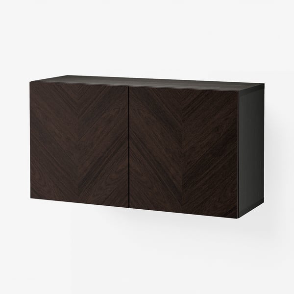BESTÅ Scaffale con ante, marrone-nero Hedeviken/marrone scuro impiallacciatura di rovere/mordente, 120x42x64 cm