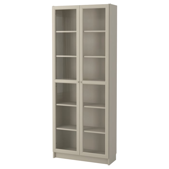 BILLY Libreria con ante a vetro grigio, effetto metallizzato IKEA