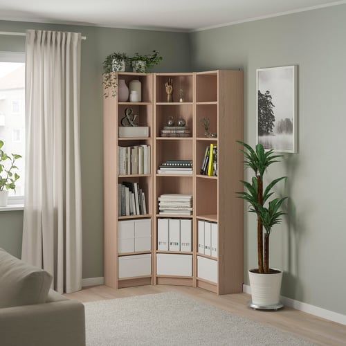 BILLY Combinazione di librerie/angolare, impiallacciato rovere mord