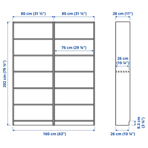 BILLY Combinazione di librerie, marrone effetto noce, 160x28x202 cm