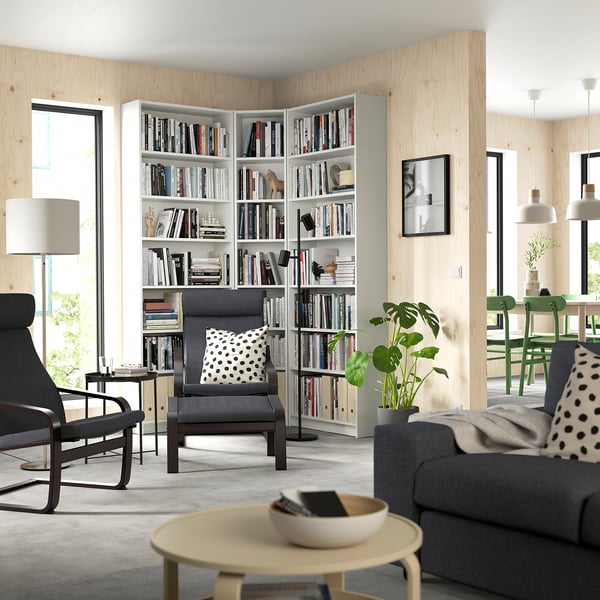 BILLY Combinazione libreria ang/elem supp, bianco, 136/136x28x237 cm