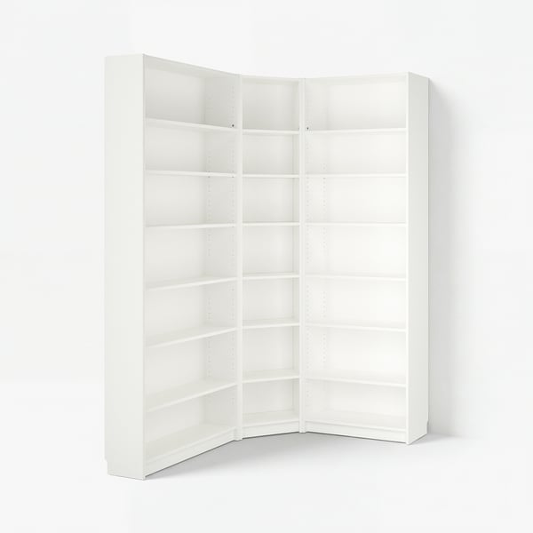 BILLY Combinazione libreria ang/elem supp, bianco, 136/136x28x237 cm