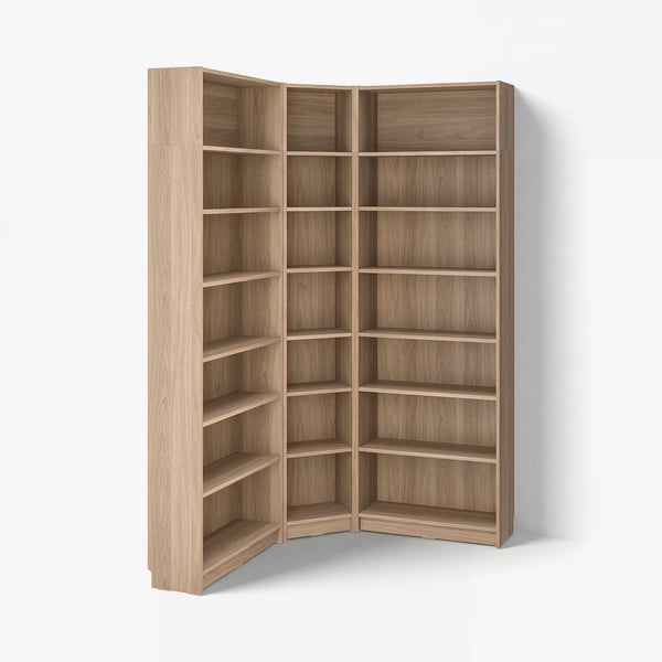 BILLY Combinazione libreria ang/elem supp, effetto rovere, 136/136x28x237 cm