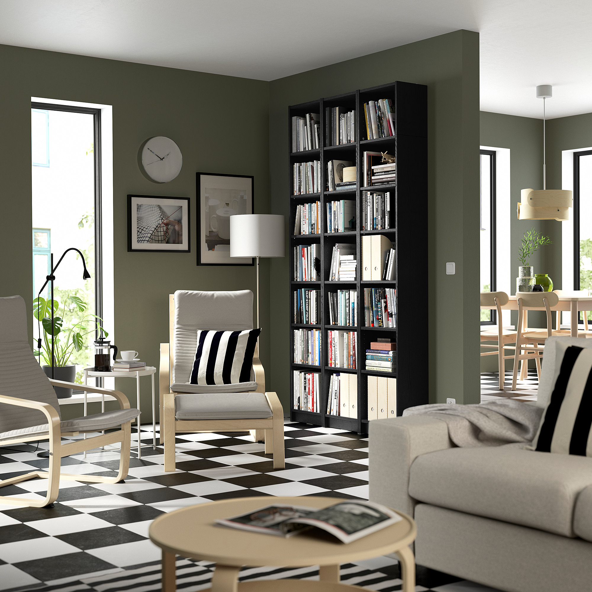 BILLY Combinazione librerie/elem supplem, nero effetto rovere, 120x28x237 cm