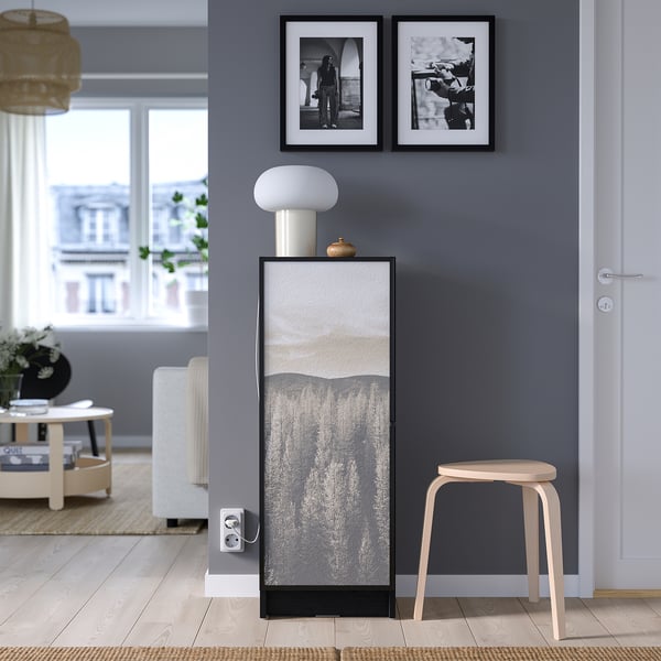 BILLY / HÖGBO Combinazione librerie/ante a vetro, nero effetto rovere/nero, 40x30x106 cm