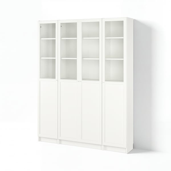 BILLY / OXBERG Combinaz librerie ante vetro/pannel, bianco, 160x202 cm