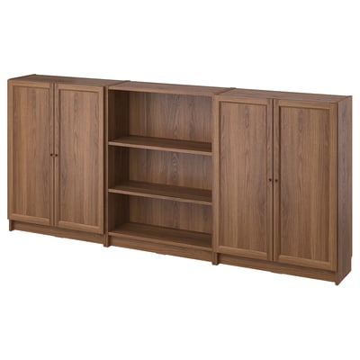 BILLY / OXBERG Combinazione di librerie con ante, marrone effetto noce, 240x30x106 cm