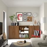 BILLY / OXBERG Combinazione di librerie con ante, marrone effetto noce, 240x30x106 cm