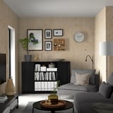 BILLY / OXBERG Combinazione di librerie con ante, nero effetto rovere, 160x106 cm