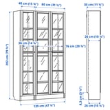 BILLY / OXBERG Combinazione librerie/ante a vetro, effetto rovere/vetro trasparente, 120x30x202 cm