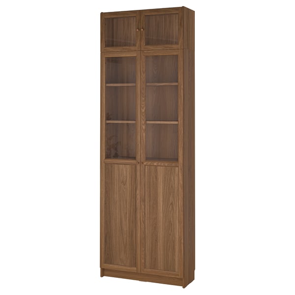 BILLY / OXBERG Libreria con ante a vetro, marrone effetto noce/vetro trasparente, 80x30x237 cm