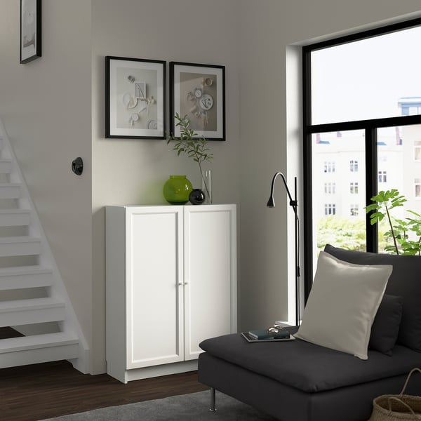 BILLY / OXBERG Libreria con ante, bianco, 80x30x106 cm