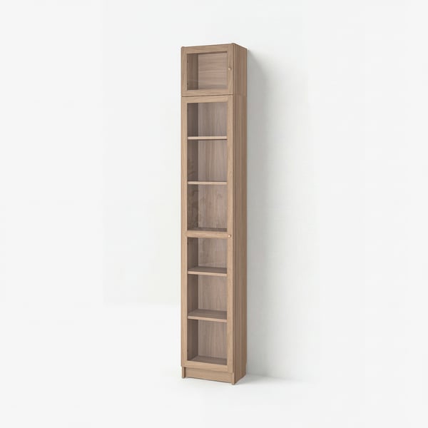 BILLY / OXBERG Libreria con ante vetro/elem suppl, effetto rovere, 40x30x237 cm