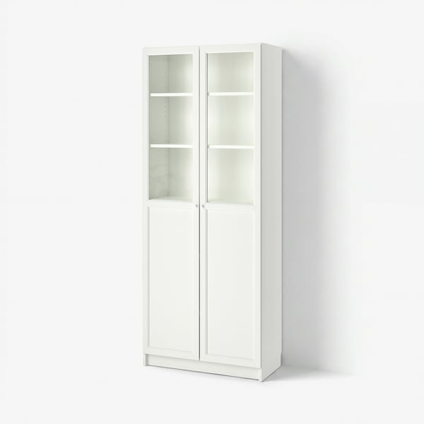 BILLY / OXBERG Libreria con pannello/ante a vetro, bianco, 80x41x202 cm