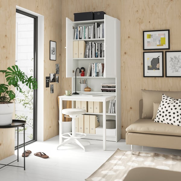 BILLY / OXBERG Libreria con scrivania, bianco, 80x202 cm