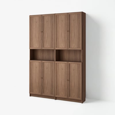 BILLY / OXBERG Libreria/elemento top/ante, marrone effetto noce, 160x30x237 cm