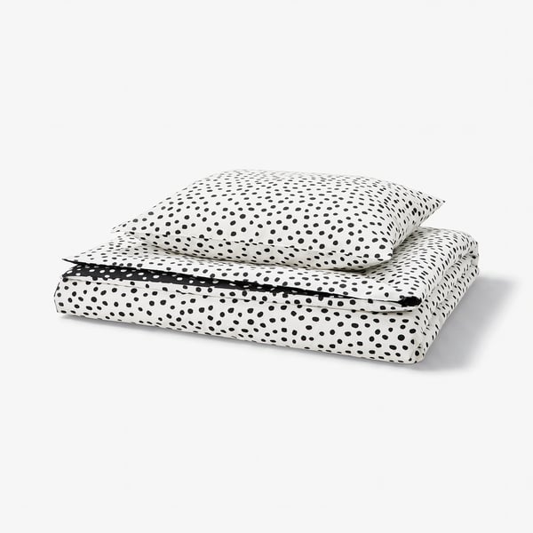 BJÖRKGRÅMAL Copripiumino e federa, nero bianco/a pois, 150x200/50x60 cm