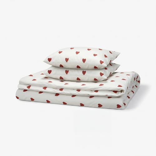 BJÖRNBÄRBUSKE Copripiumino e 2 federe, motivo cuore bianco/rosso, 240x220/50x60 cm
