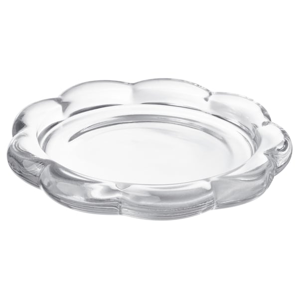BLADFÅGEL Base per candela, vetro trasparente, 11 cm