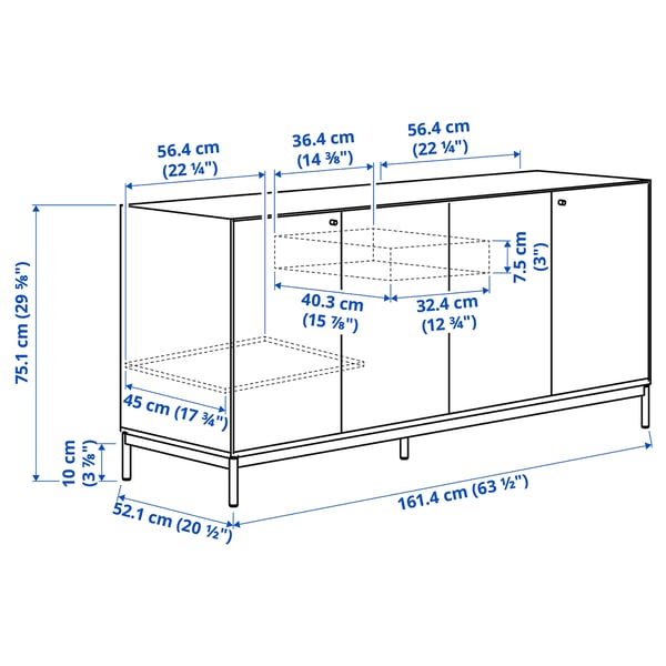 BOASTAD Buffet, nero/impiallacciatura di rovere, 161x52x75 cm