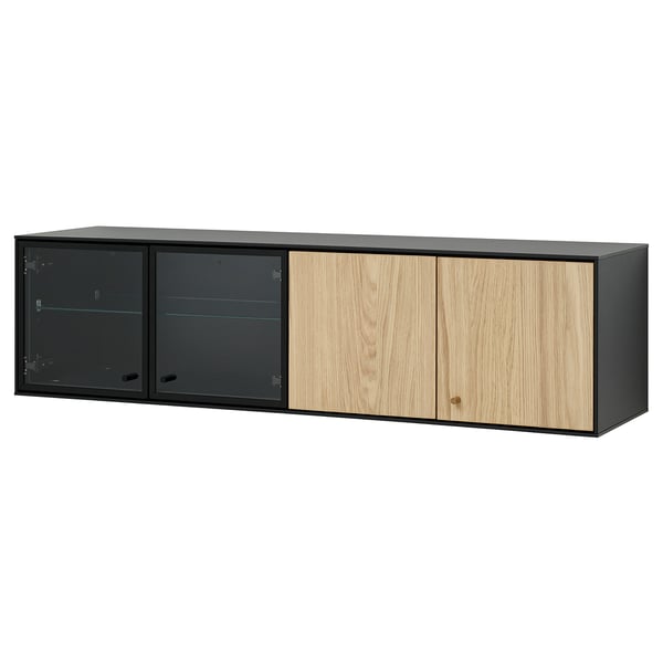 BOASTAD Scaffale da parete, nero/impiallacciatura di rovere, 121x32x32 cm