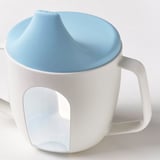 BÖRJA Bicchiere con coperchio per bambini, bianco/blu