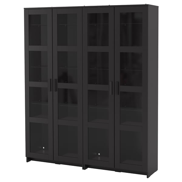 BRIMNES Combinazione con ante a vetro, nero, 160x35x190 cm