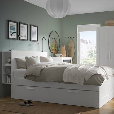 BRIMNES Set camera da letto 3 pezzi, bianco, 160x200 cm