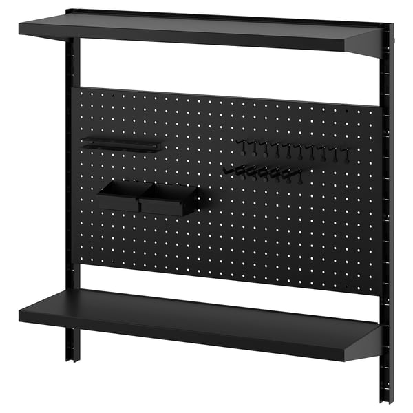 BROR Combinazione di mensole, con pannello portaoggetti/2 ripiani/nero, 88x30x90 cm