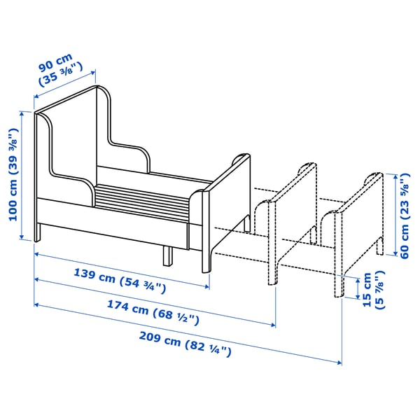 BUSUNGE Letto allungabile, bianco, 80x200 cm