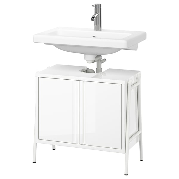 BYASJÖN / TVÄLLEN Mobile lavabo/ante/lavabo/miscelat, lucido bianco, 66x37x59 cm