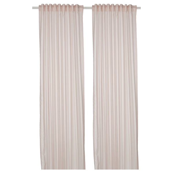 BYMOTT Tenda, 2 teli, bianco/beige a righe/con nastro arricciatende, 120x300 cm