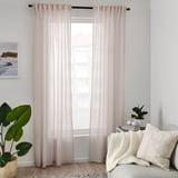 BYMOTT Tenda, 2 teli, bianco/beige a righe/con nastro arricciatende, 120x300 cm