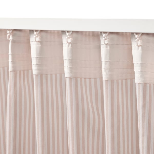 BYMOTT Tenda, 2 teli, bianco/beige a righe/con nastro arricciatende, 120x300 cm