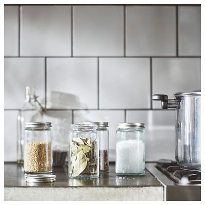 CITRONHAJ Contenitore per spezie, vetro trasparente/inox, 35 cl