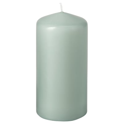 DAGLIGEN Candela a colonna senza profumo, grigio chiaro-verde, 14 cm 40 h
