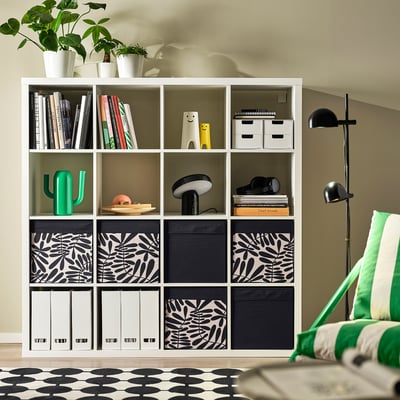 DRÖNA Contenitore, nero/bianco sporco, 33x38x33 cm