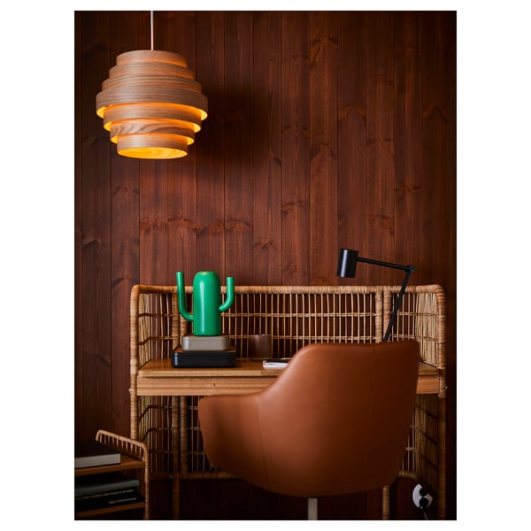 DYKARKLOCKA / HAVSDJUP Lampada a sospensione, impiallacciato rovere mord bianco/bianco, 40 cm