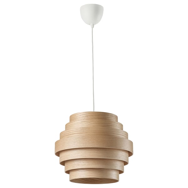 DYKARKLOCKA / HEMMA Lampada a sospensione, impiallacciato rovere mord bianco/bianco, 40 cm