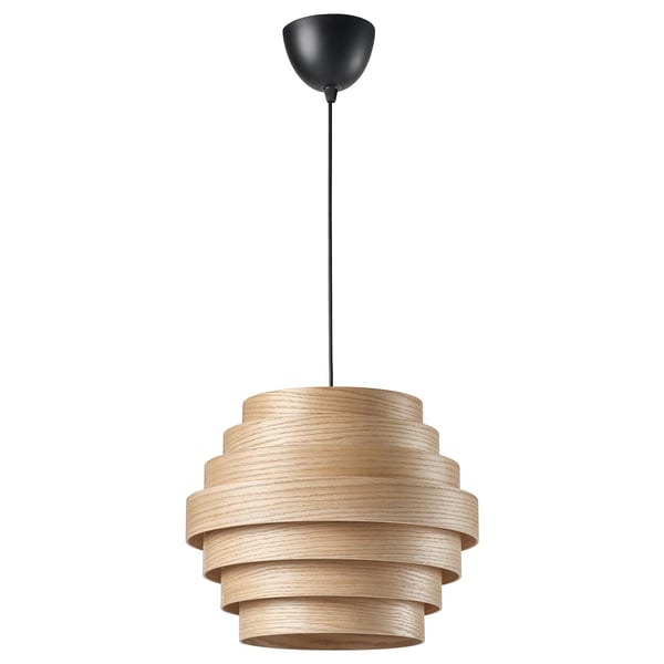 DYKARKLOCKA / HEMMA Lampada a sospensione, impiallacciato rovere mord bianco/nero, 40 cm