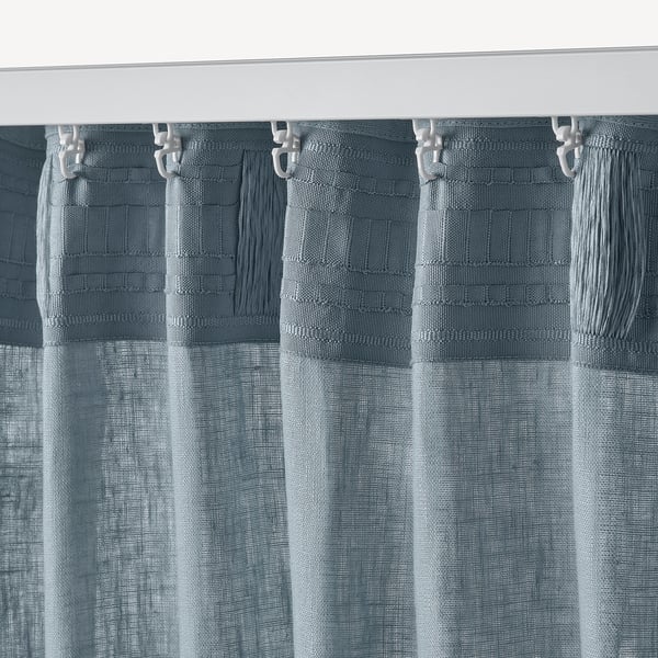 DYTÅG Tenda, 2 teli, grigio-blu/con nastro arricciatende, 145x300 cm