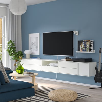 EKET Combinazione audio/video, bianco/con ante, 280x35x35 cm