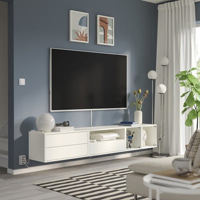 EKET Combinazione audio/video, bianco/vetro trasparente, 210x35x35 cm