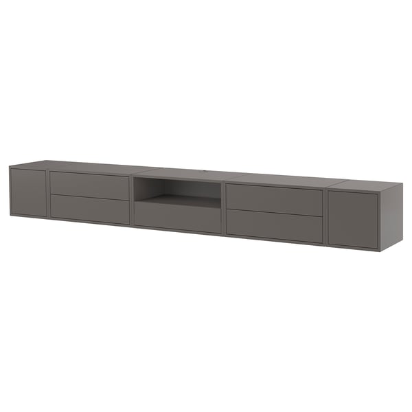 EKET Combinazione audio/video, grigio scuro/con ante, 280x35x35 cm