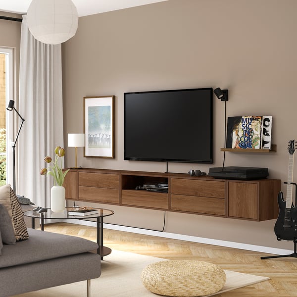 EKET Combinazione audio/video, marrone/effetto noce con ante, 280x35x35 cm