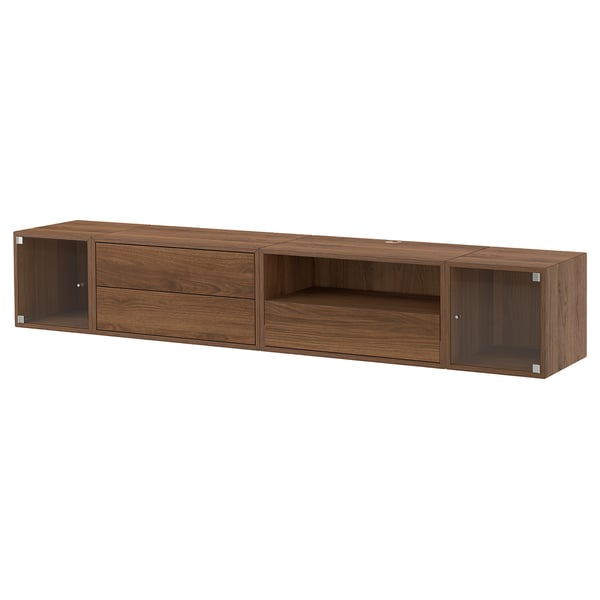 EKET Combinazione audio/video, marrone effetto noce/vetro trasparente, 210x35x35 cm