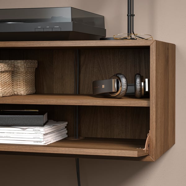 EKET Combinazione audio/video, marrone effetto noce/vetro trasparente, 210x35x35 cm
