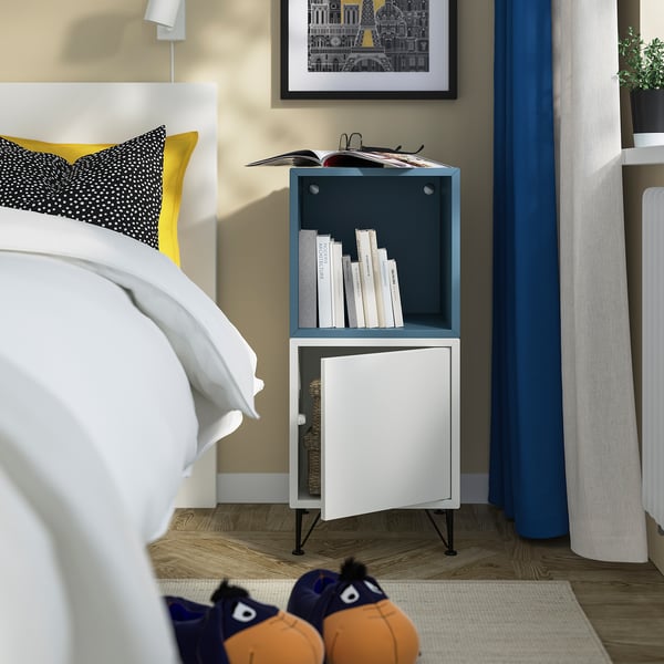 EKET Combinazione di mobili con gambe, bianco blu grigio scuro/metallo nero, 35x35x80 cm