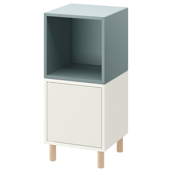 EKET Combinazione di mobili con gambe, bianco grigio-azzurro/legno, 35x35x80 cm