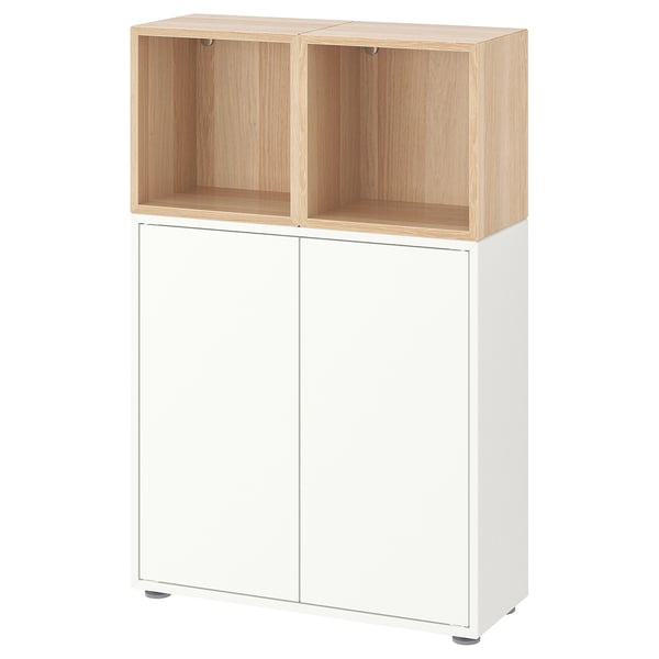 EKET Combinazione di mobili con piedini, bianco/effetto rovere con mordente bianco, 70x35x107 cm
